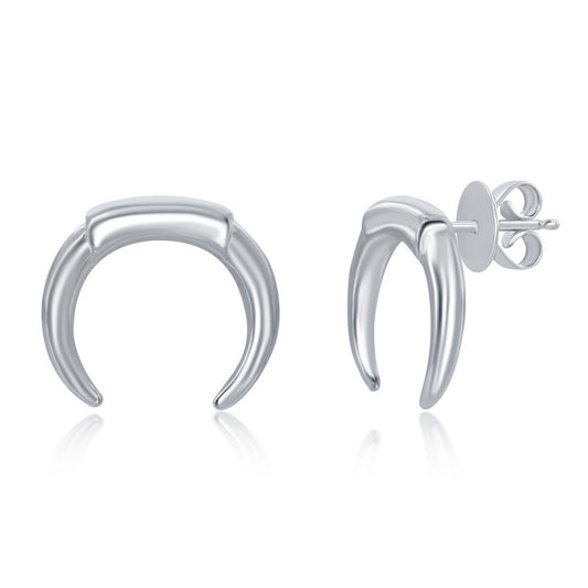 Sterling Silver Italian Horn Stud Earrings