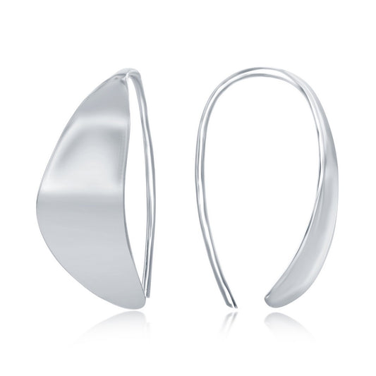 Sterling Silver Flat Crescent Moon Design Threader Earrings