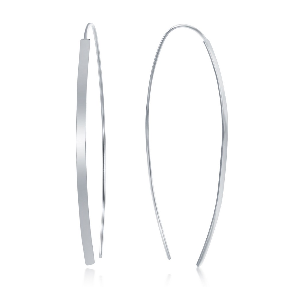 Sterling Silver Curved Thin Flat Bar Threader Earrings