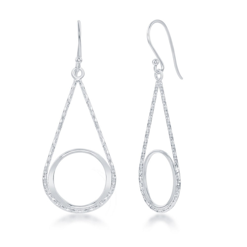 Sterling Silver Diamond-Cut Pear-Shaped with Shiny Open Circle Earrings