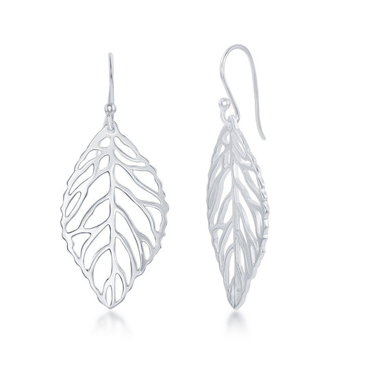 Sterling Silver Leaf Design Dangle Earrings
