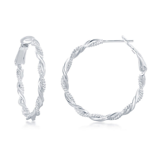 Sterling Silver Intertwinted Rope & Twist Design Hoop Earrings