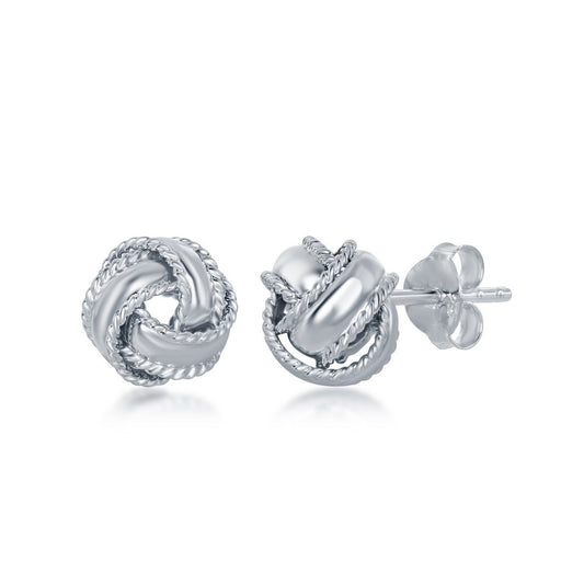 Sterling Silver Rope Border Love Knot Stud Earrings