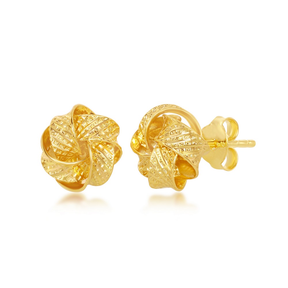 Sterling Silver Gold Plated Textured Love Knot Stud Earrings
