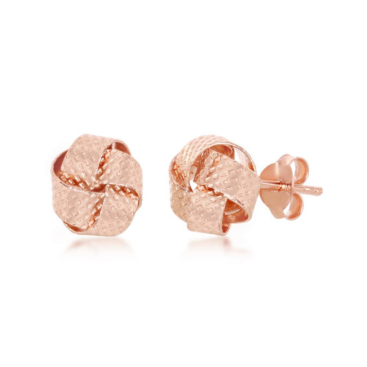 Sterling Silver Textured Love Knot Stud  - Rose Gold Plated