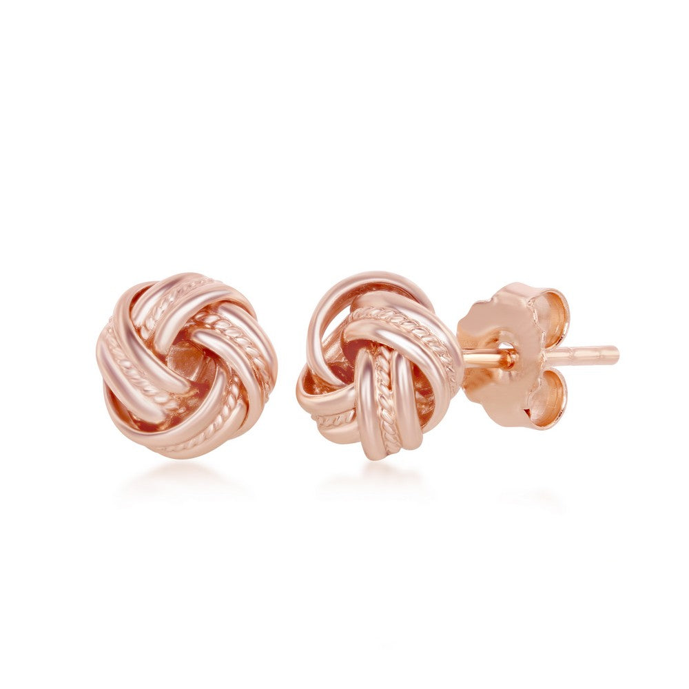 Sterling Silver Beaded Love Knot Stud Earrings - Rose Gold Plated