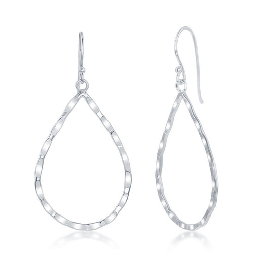 Sterling Silver Hammered Pear Shaped Earrings