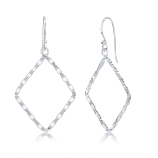 Sterling Silver Hammered Diamond-Shaped Earrings