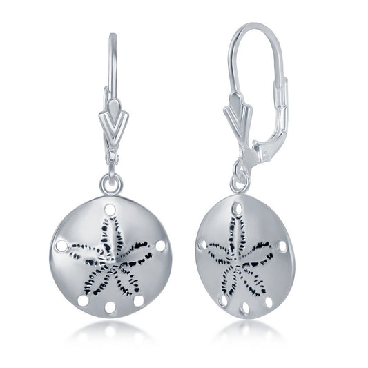 Sterling Silver Round Sand Dollar Dangling Earrings