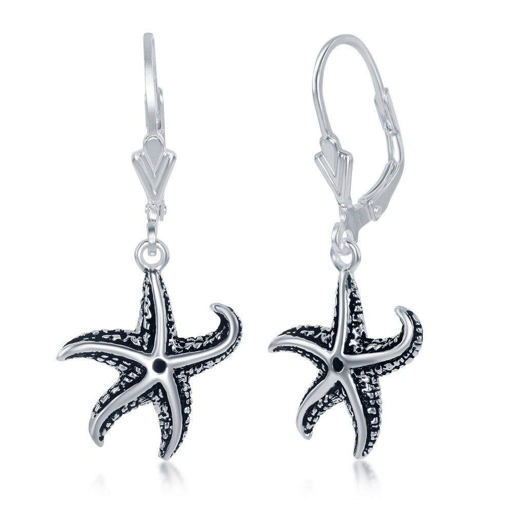 Sterling Silver Starfish Oxidized Earrings