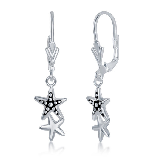 Sterlng Silver Oxidized Double Starfish Earrings