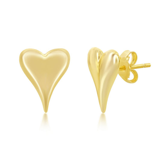 Sterling Silver Heart Stud Earrings- Gold Plated