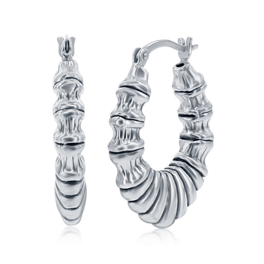 Sterling Silver Oxidized Textured Oval Hoop Earrings