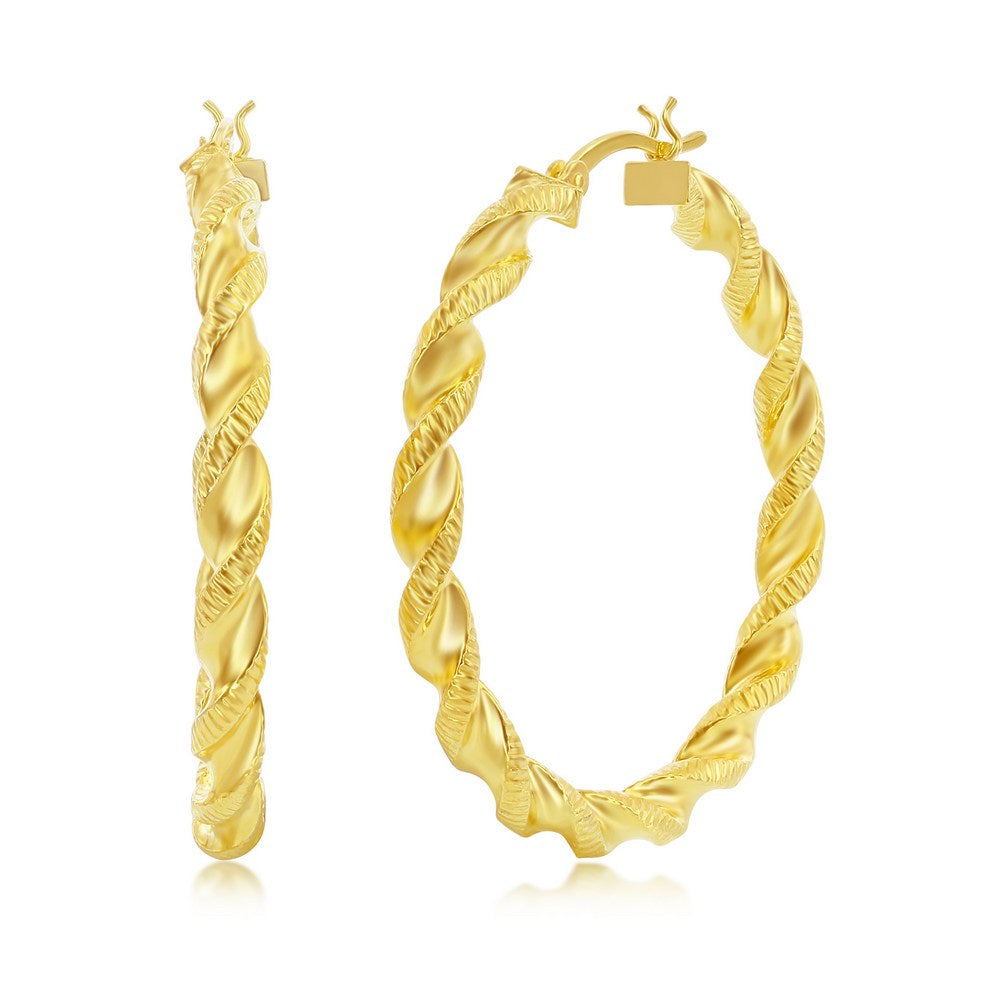Sterling Silver 40mm Twisted Hoops - Gold Plated