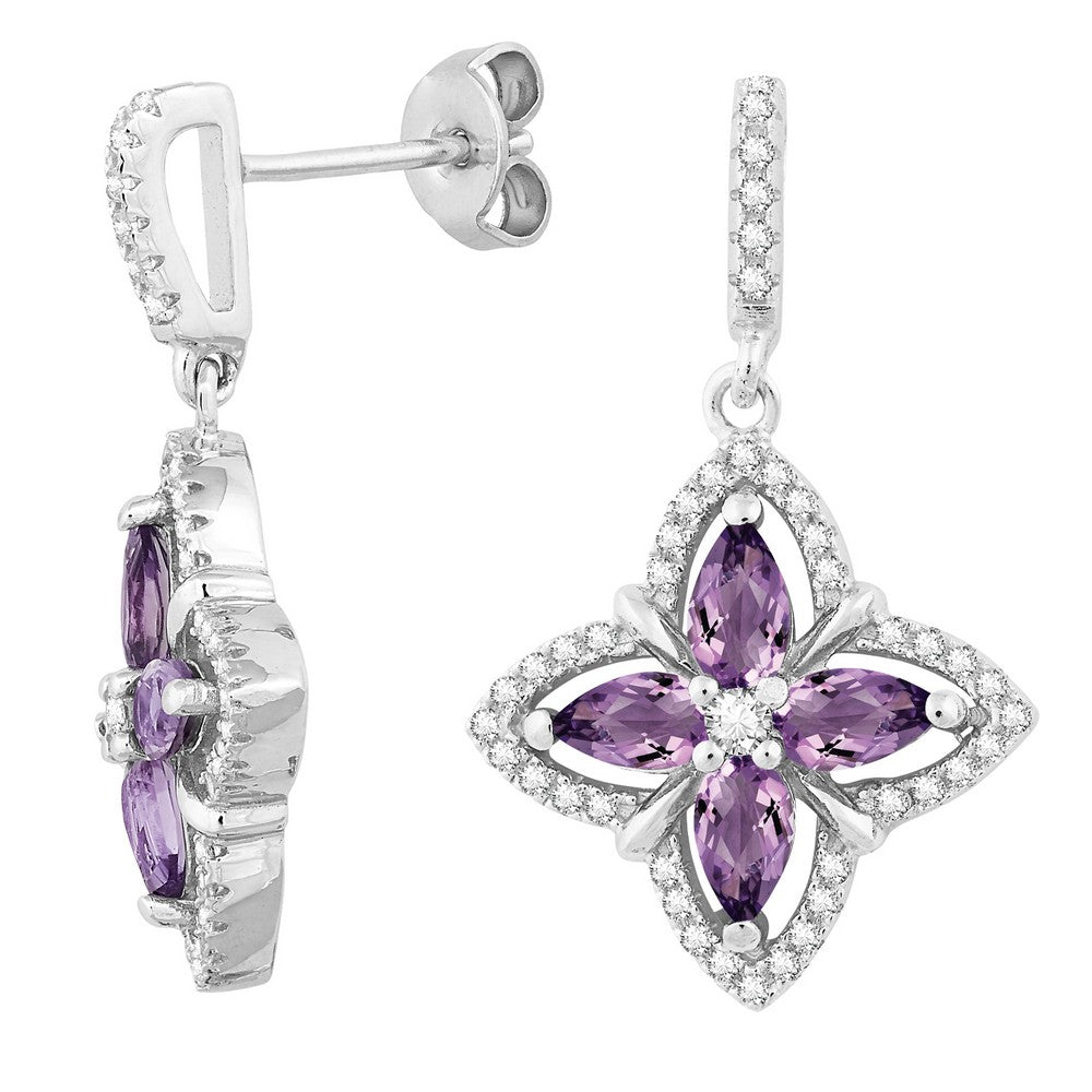 Sterling Silver 1.52 ct Pear Amethyst with .787 ct White Topaz Earring