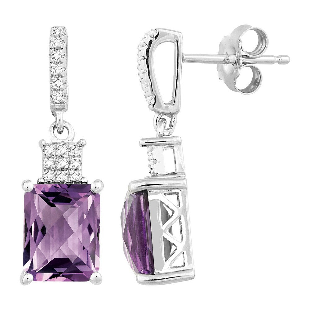 Sterling Silver 4.291 ct  Rectangular Amethyst with .27 ct White Topaz Earring