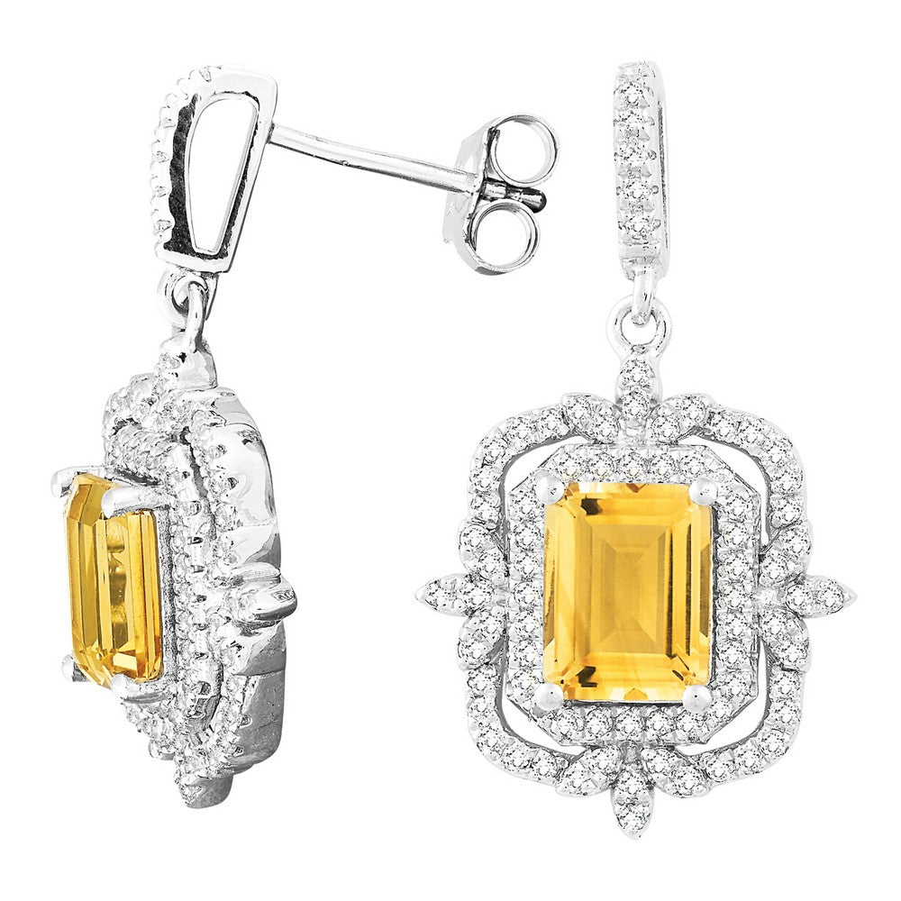 Sterling Silver 2.98 ct Octagon Citrine with 1.638 ct White Topaz Earring
