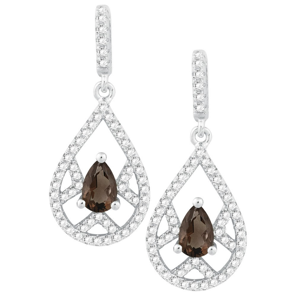 Sterling Silver .76 ct Pear Smoky Quartz with .91 ct White Topaz Earring