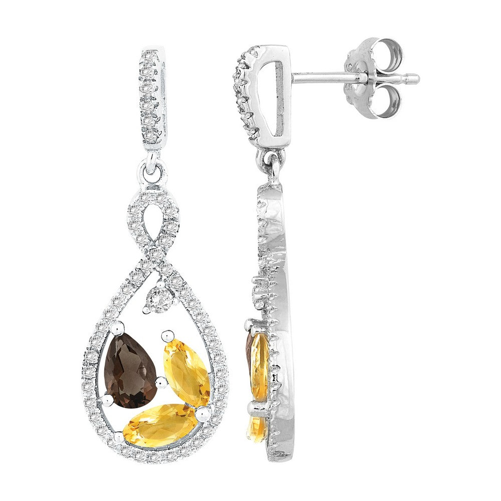 Sterling Silver 1.76cttw Marquise Citrine & Pear Smoky Quartz With  .883 ct White Topaz Earring