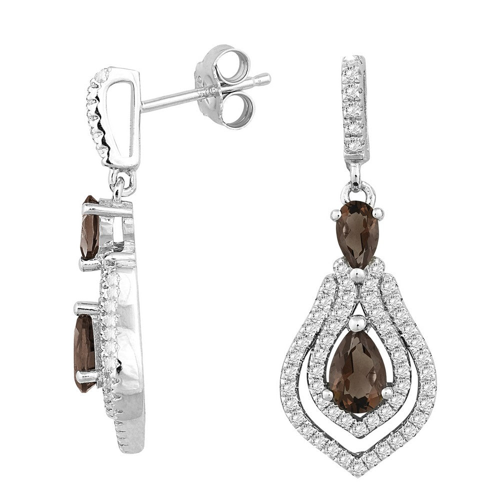 Sterling Silver 1.13 total ct Pear Smoky Quartz with .99 ct White Topaz Earring