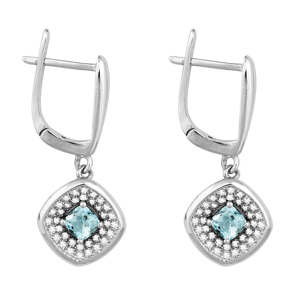 Sterling Silver .65 ct Cushion Sky Blue Topaz with .39 ct White Topaz Earring