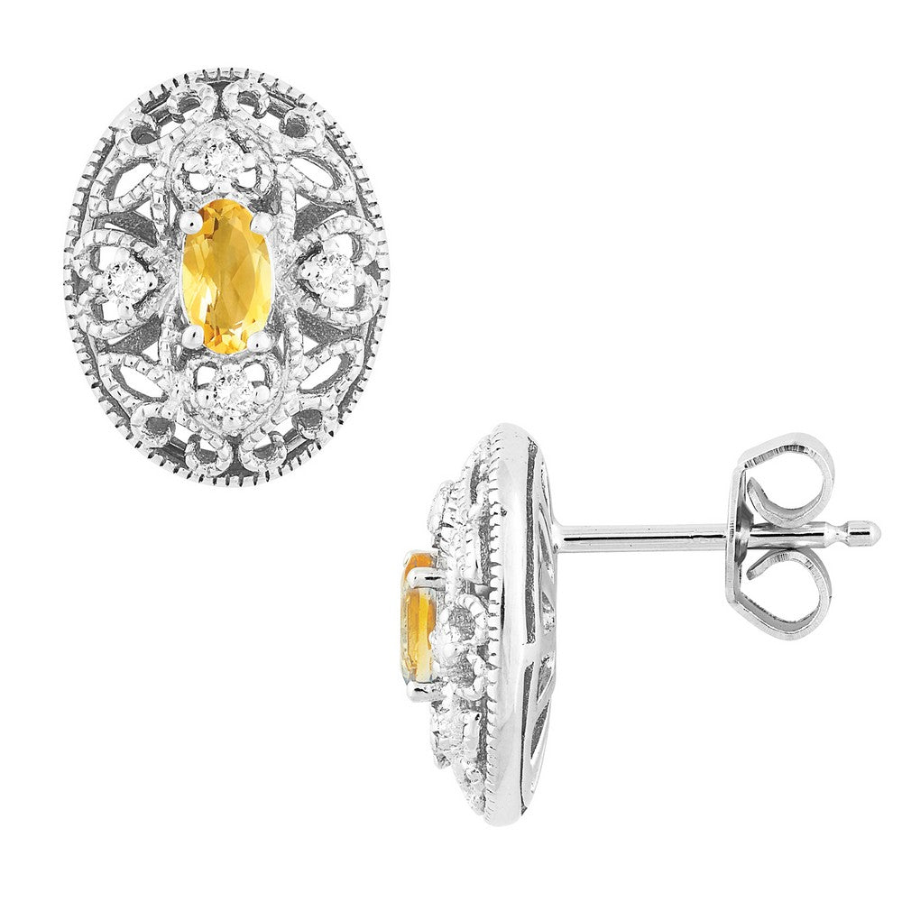 Sterling Silver .38 ct Oval Citrine with .14 ct White Topaz Earring