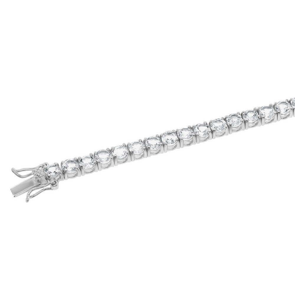 Sterling Silver 4mm Prong-Set Round 8 cttw White Topaz Tennis Bracelet