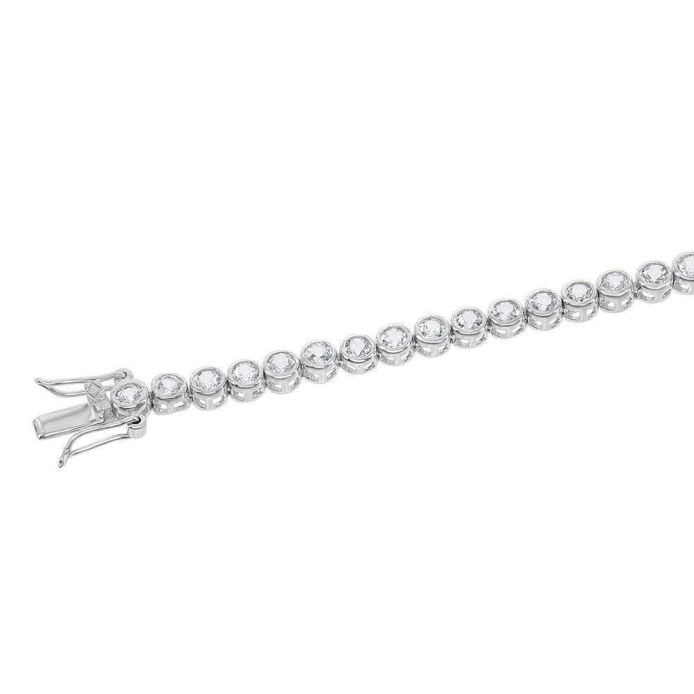 Sterling Silver 4mm Bezel-Set Round 5.25 cttw White Topaz Tennis Bracelet
