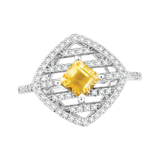 Sterling Silver .665 ct Square Citrine with .628 ct White Topaz Ring
