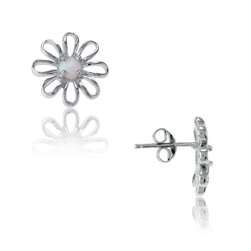 Sterling Silver White Opal Daisy Flower Earrings