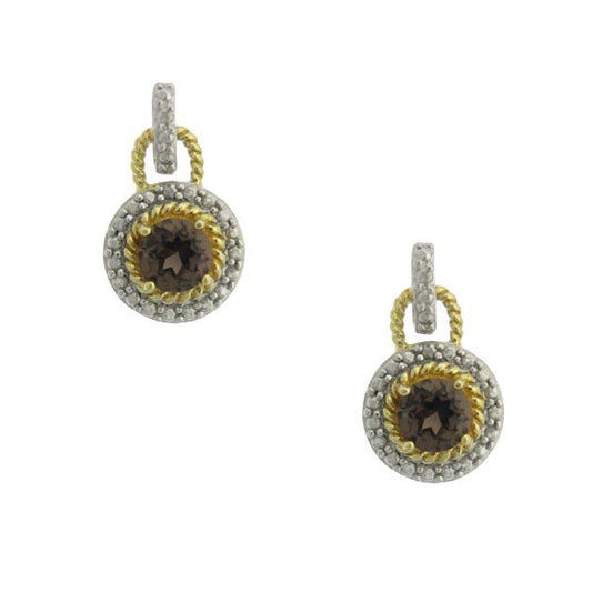 Sterling Silver TT Small Circle Earring with Center Smokey Topaz Gem