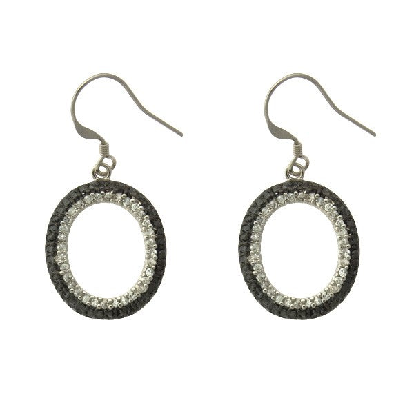 Sterling Silver and Black Plating with Black and Clear CZ Oval Earrings