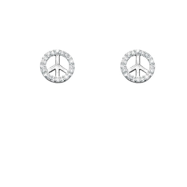 Sterling Silver Small CZ Peace Earrings