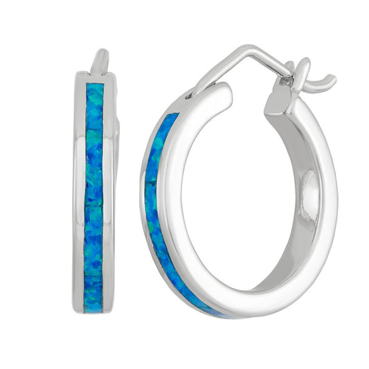 Sterling Silver Blue Opal Hoop Earrings