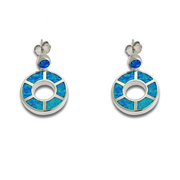 Sterling Silver Blue Inlay Opal Lifesaver Earrings
