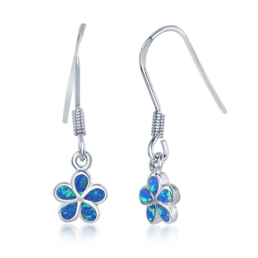 Sterling Silver Blue Inlay Opal Flower Earrings