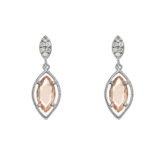 Sterling Silver Small CZ Marquise With  Hanging Champagne Marquise CZ Earrings