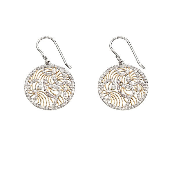 Sterling Silver and GP With  CZ Swirls Circle Earrings