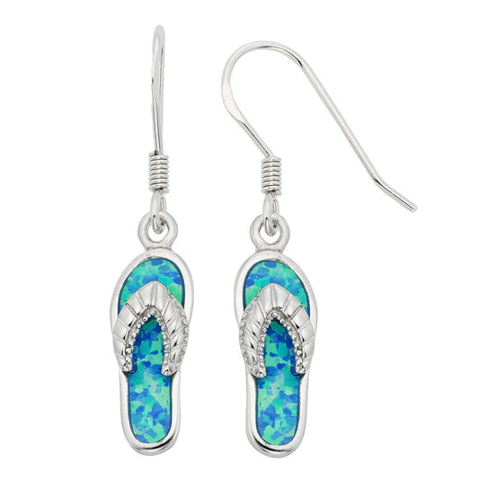 Sterling Silver Blue Inlay Opal Flip-Flop Earrings