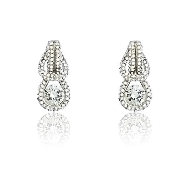 Sterling Silver CZ Love Knot With  Center CZ Earrings