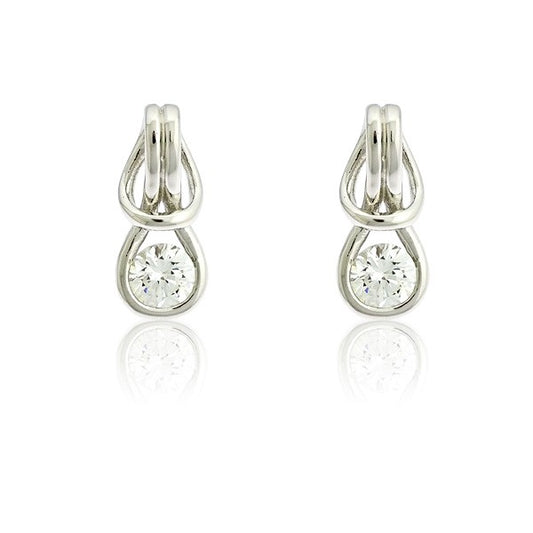 Sterling Silver Love Knot With  Center CZ Earrings