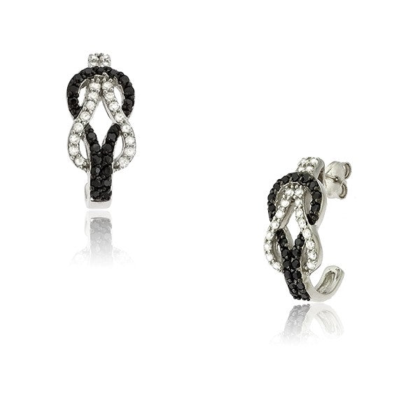 Sterling Silver Black and White CZ Love Knot Earrings