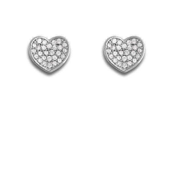 Sterling Silver CZ Heart Stud Earrings