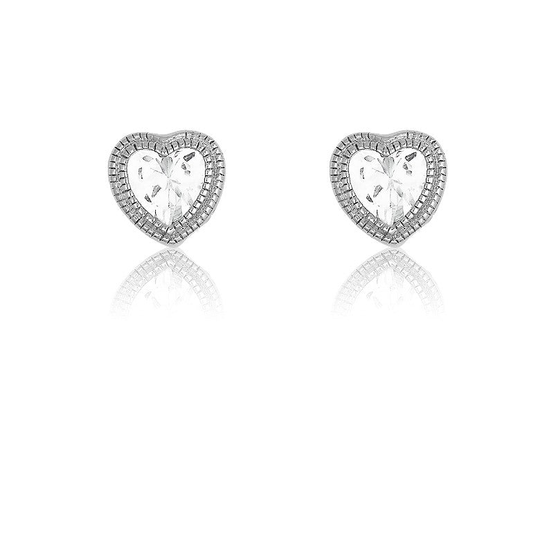 Sterling Silver CZ Hearts With  Tear-Shape Cutouts Edge Earrings