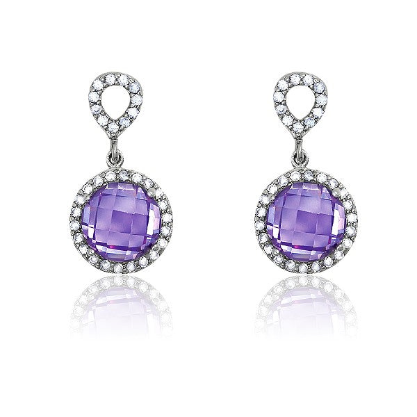 Sterling Silver Lavendar CZ Circle With  Surrounding CZs Earrings