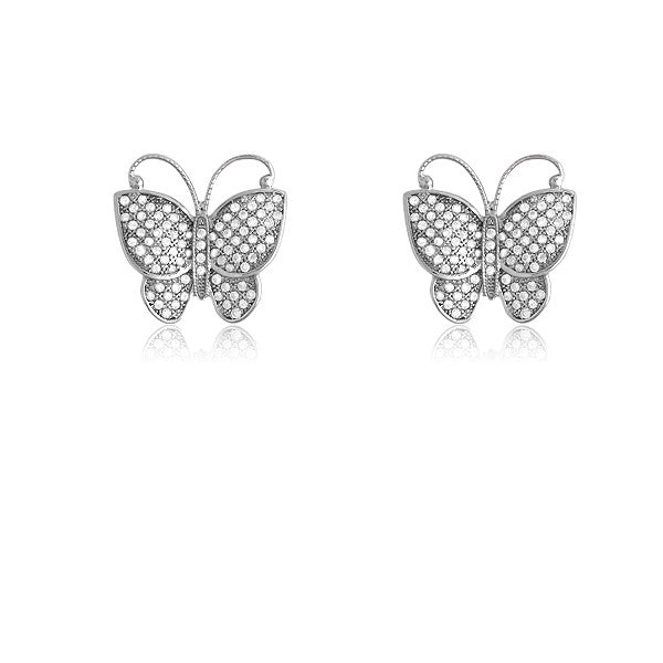 Sterling Silver Micro Pave Butterfly Earrings (160 stones)