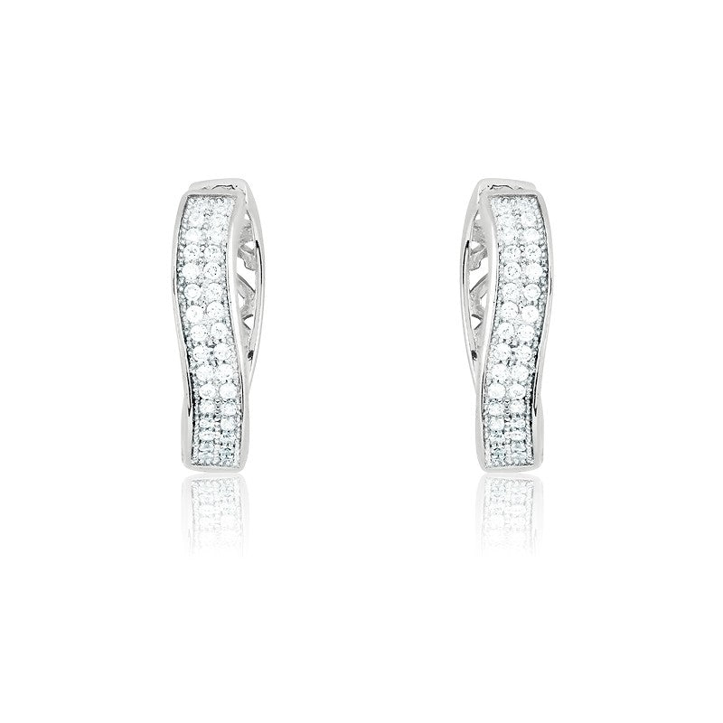Sterling Silver Micro Pave Small Circle Huggie Earrings (64 stones)