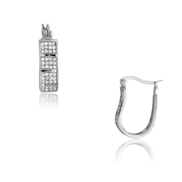 Sterling Silver Micro Pave Designed Oval Huggie Earrings (100 stones)