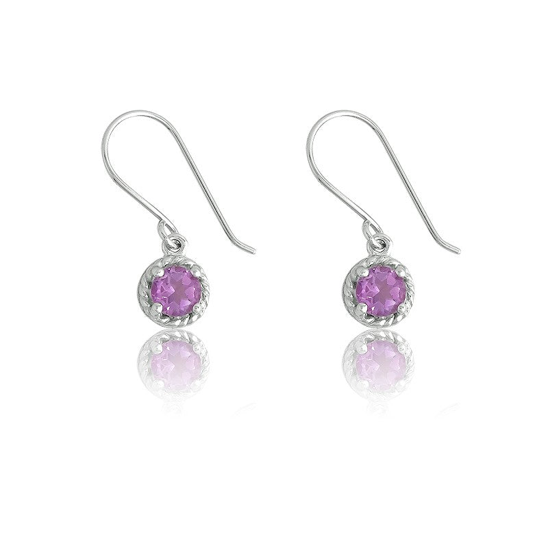 Sterling Silver Amethyst Gem Small Circle Earrings