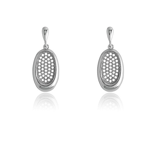 Sterling Silver Micro Pave Oval Earrings (78 stones)